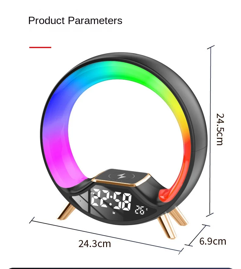 New 3in1 Wireless Multifunctional Colorful Night Light Clock Smart