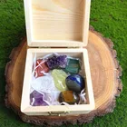 Crystal Wholesale Natural Crystal Quartz Healing Stone Can DIY 7 Chakra Set With Wooden Box For Gift.