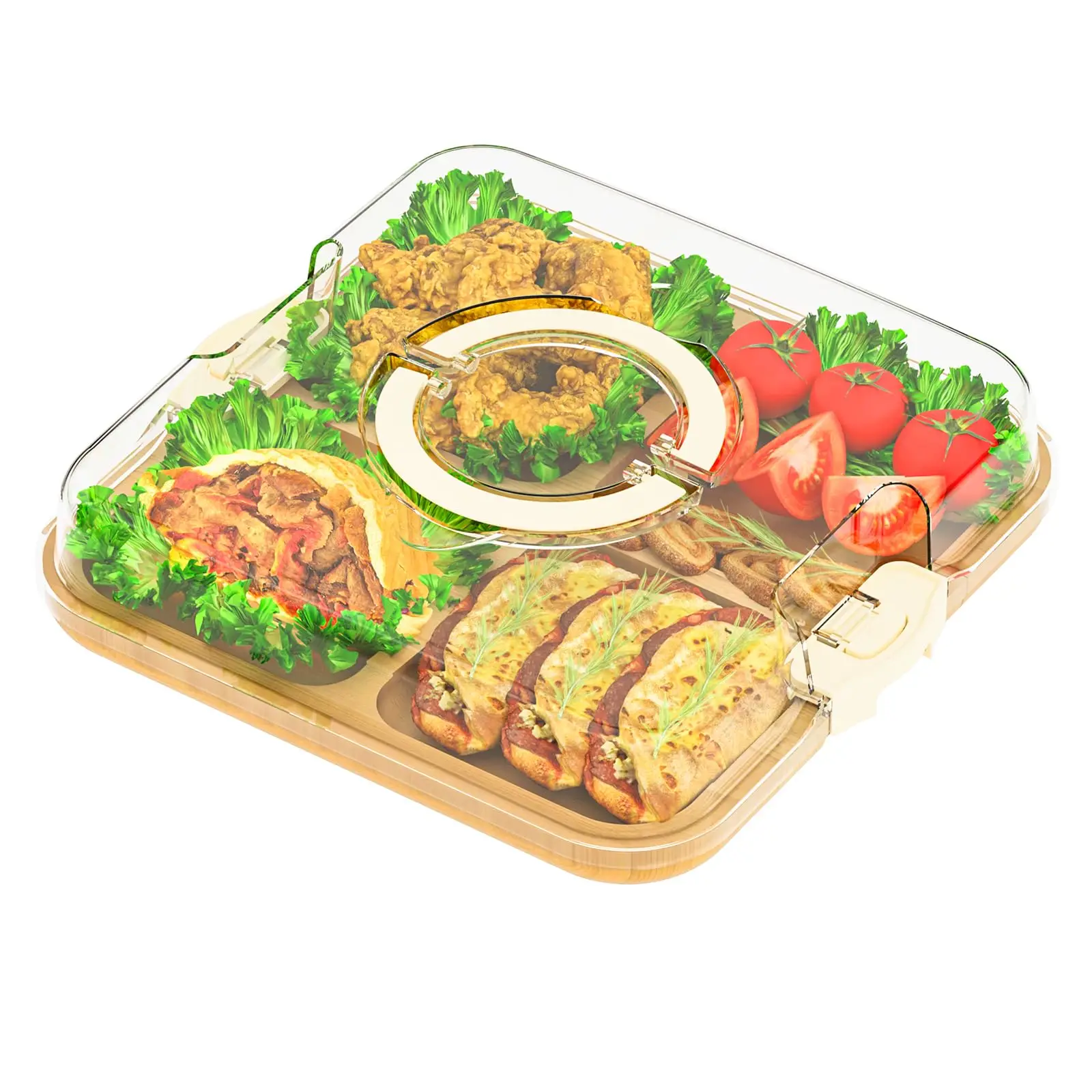 product zc customized serving tray compartments container platter kitchen cheese board with clear lid-2