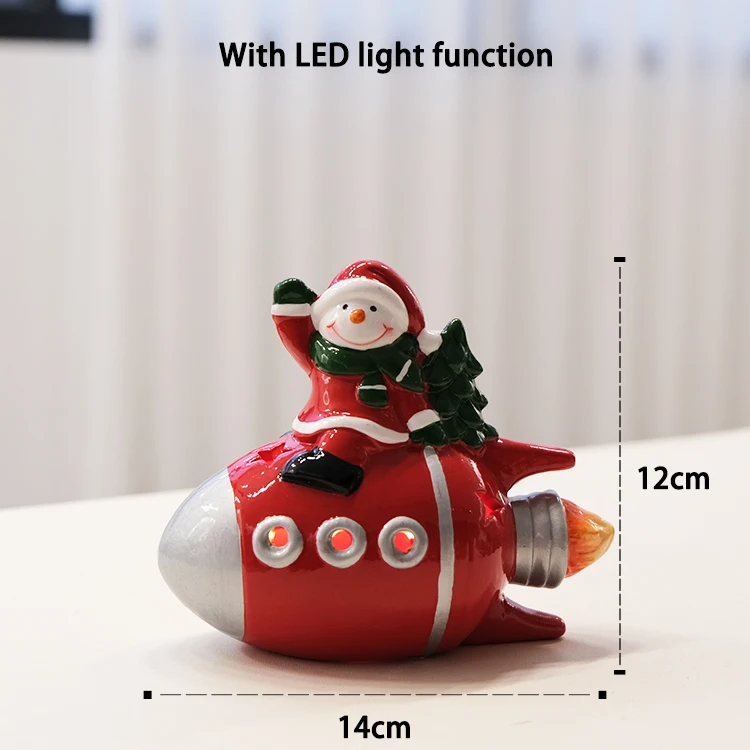 Colorful gifts decor christmas ceramic snowman/santaclaus item design with LED lights