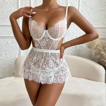 Deep Love 2024 Hot Women Sexy Lingerie Mature Lace Pajama Transparent V