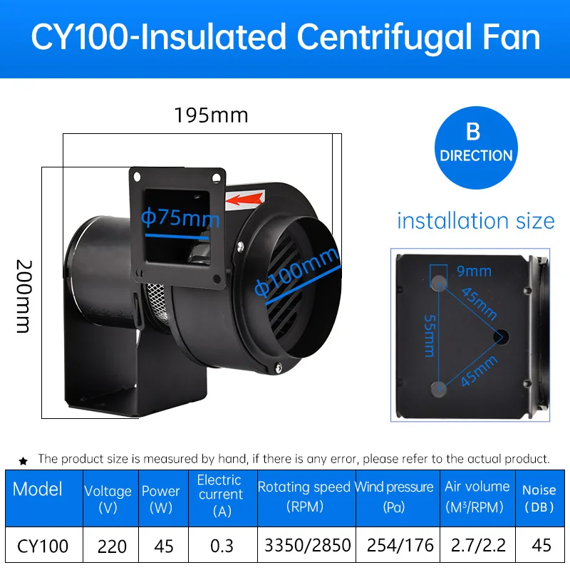 Centrifugal Fan, CY100, 75mm, 220V - detail 6