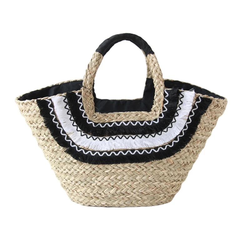 hot sell natural straw hand woven summer beach bag straw lady bag