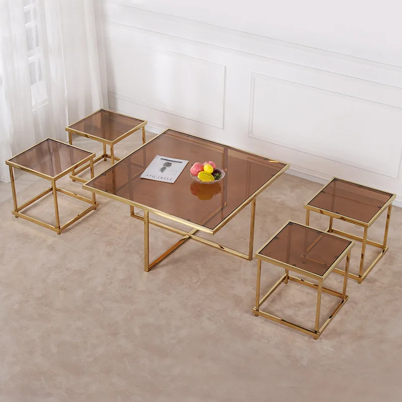 Best Selling Living Furniture Indoor Coffee Table Set Gold Top Stainless Steel Table Set