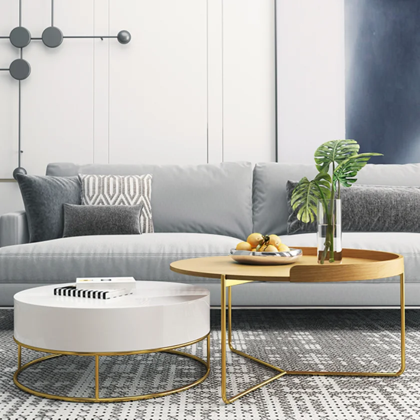 Nordic wood coffee table modern decoration coffee shop gold steel leg white marble coffee table