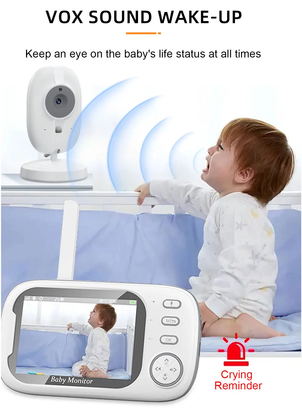 VB603 720P HD 3.5Inch Screen Temperature Cry Sound Detection Two Way Talk Audio Video 2.4G wireless Camera Baby Monitor