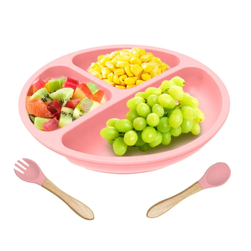 Food Safe Silicone Kids Plate Set Children Divided Kids Feeding Suction Bowl Set Baby Silicone Plate