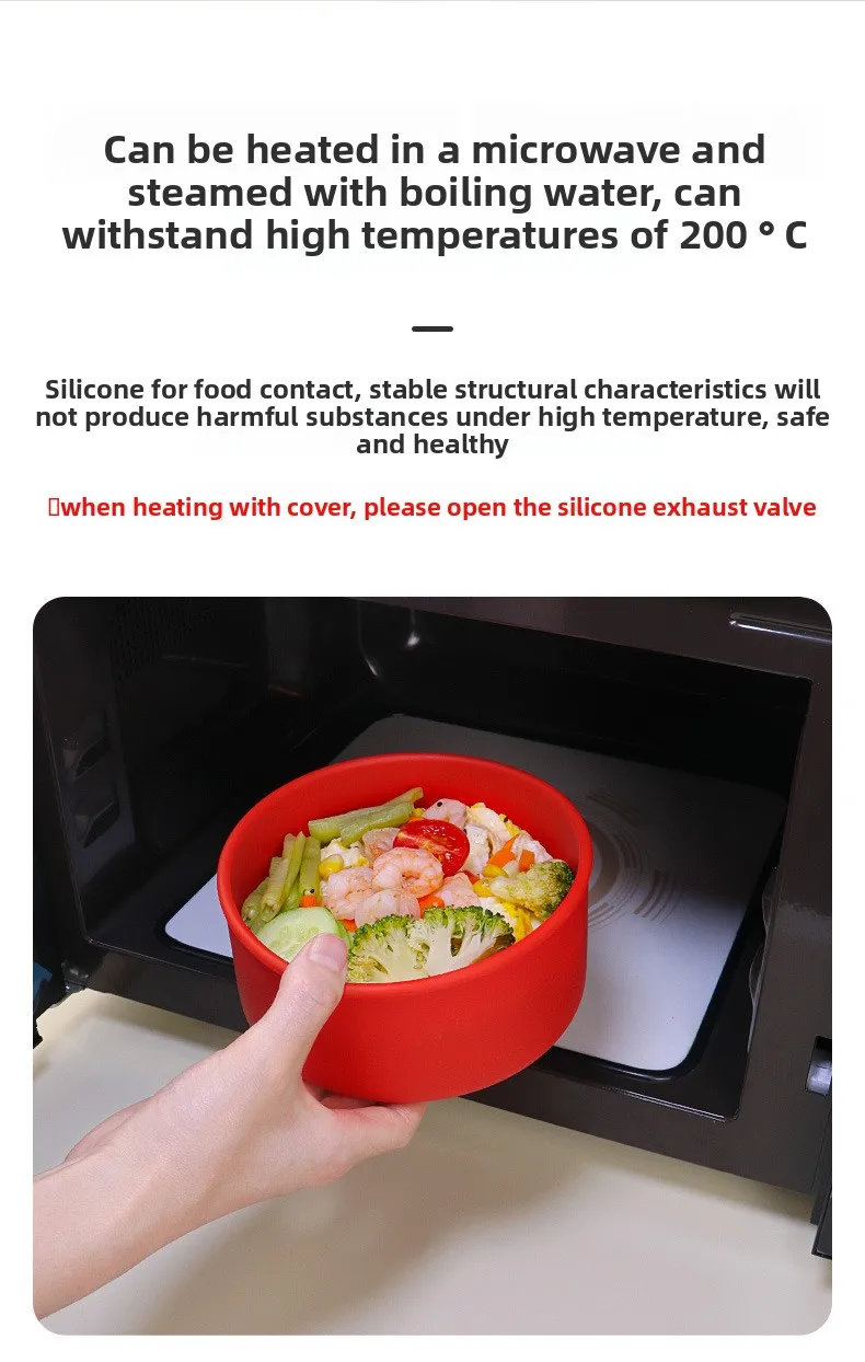 New Children's Silicone Lunch Box Shatter-Resistant Fresh-Keeping Bowl for Soup Fruit Vegetable Storage Food-Grade Easy-Carry details