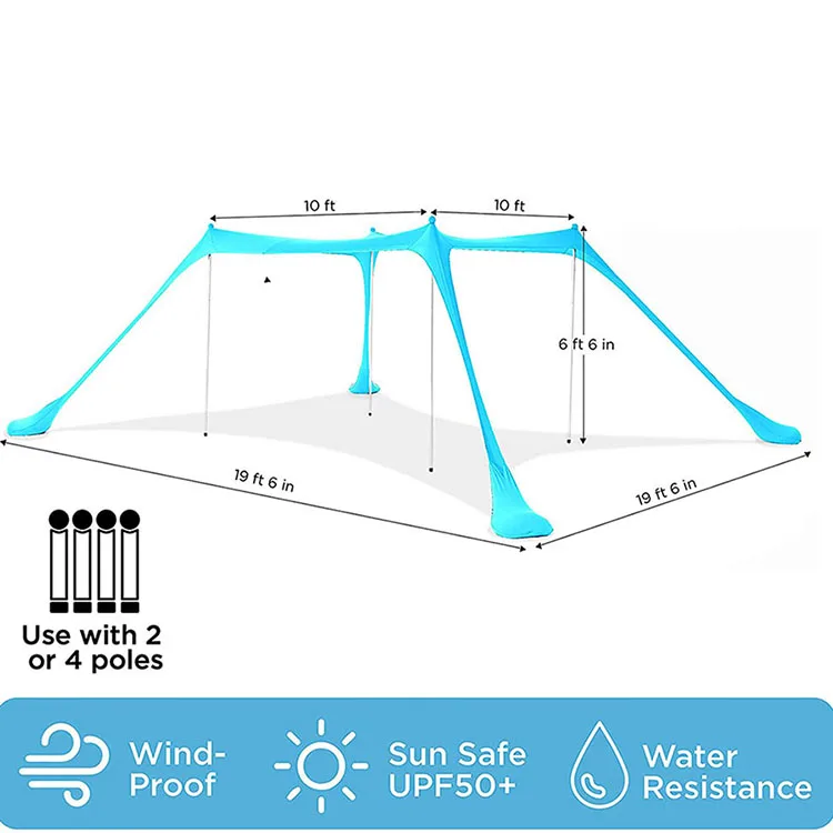 Summer Beach Tent Sun Shelter with Sand Shovel and Ground Pegs Stable Outdoor Shade for Camping Trips Fishing Nylon Fabric