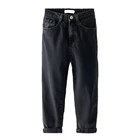 Black Black Color Straight-leg Children Girls Pants Simple Design Jeans Pant With Real Placket