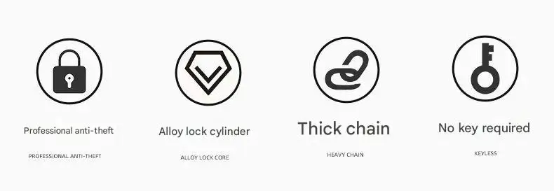 Waterproof Rust-Free ABS+Steel Black Anti-Theft Password Chain Lock for Mountain Bike/Electric/Battery Bike/Motorcycle