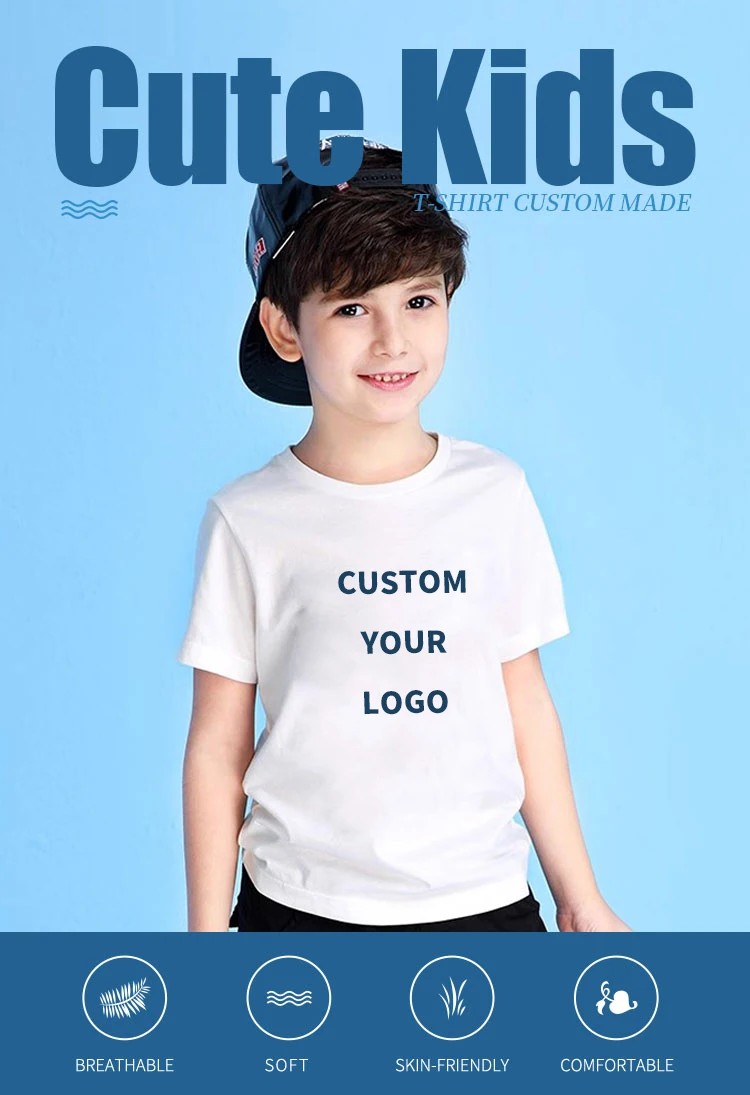 100% combed cotton kids tee tshirts screen printed plain blank white baby boys girls t-shirts with logo