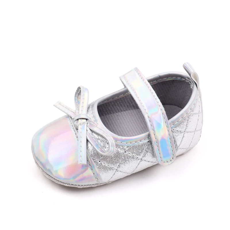 New Spring and Autumn Bright Face Diamond Check Bow Soft Soled Baby Shoes for Girls details