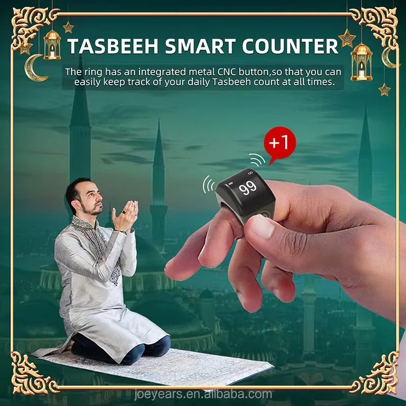 Smart Zinc Alloy Muslim Islamic Electronic Zikir Counter Digital Azan Alarm Clock Tasbeeh Tasbih Zikr Ring RechargeablePray Ring