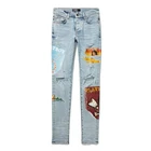 Denim Jeans Factory OEM Custom High Quality Men's Fashion Skinny Fit Distressed Printed Stretched Denim Jeans