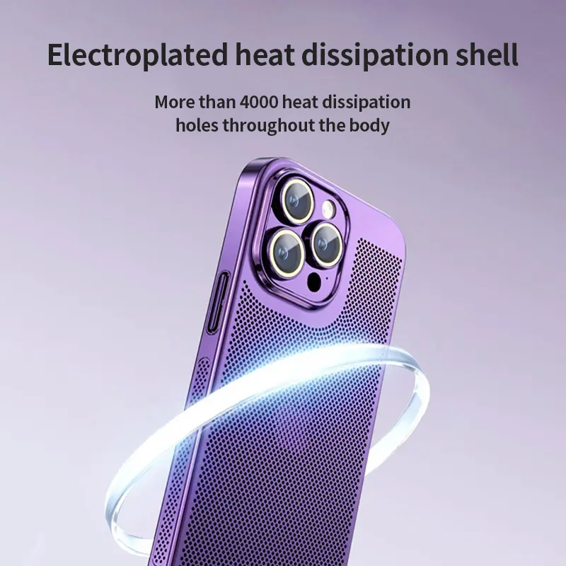 Electroplating Breathable Heat Dissipation Phone Case With Camera Protector PC Mobile Cover For iPhone 15 14 13 12 11 Mesh Shell