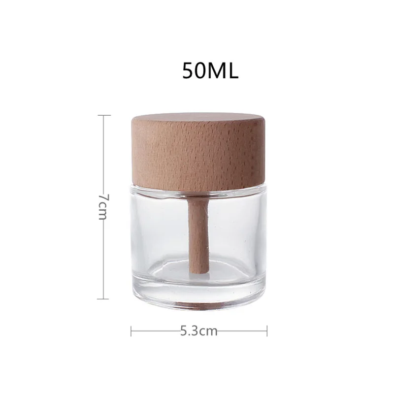 product 50ml hot sale round aromatherapy bottle clear glass perfume bottle without fire aromatherapy bottle with wooden cap-25