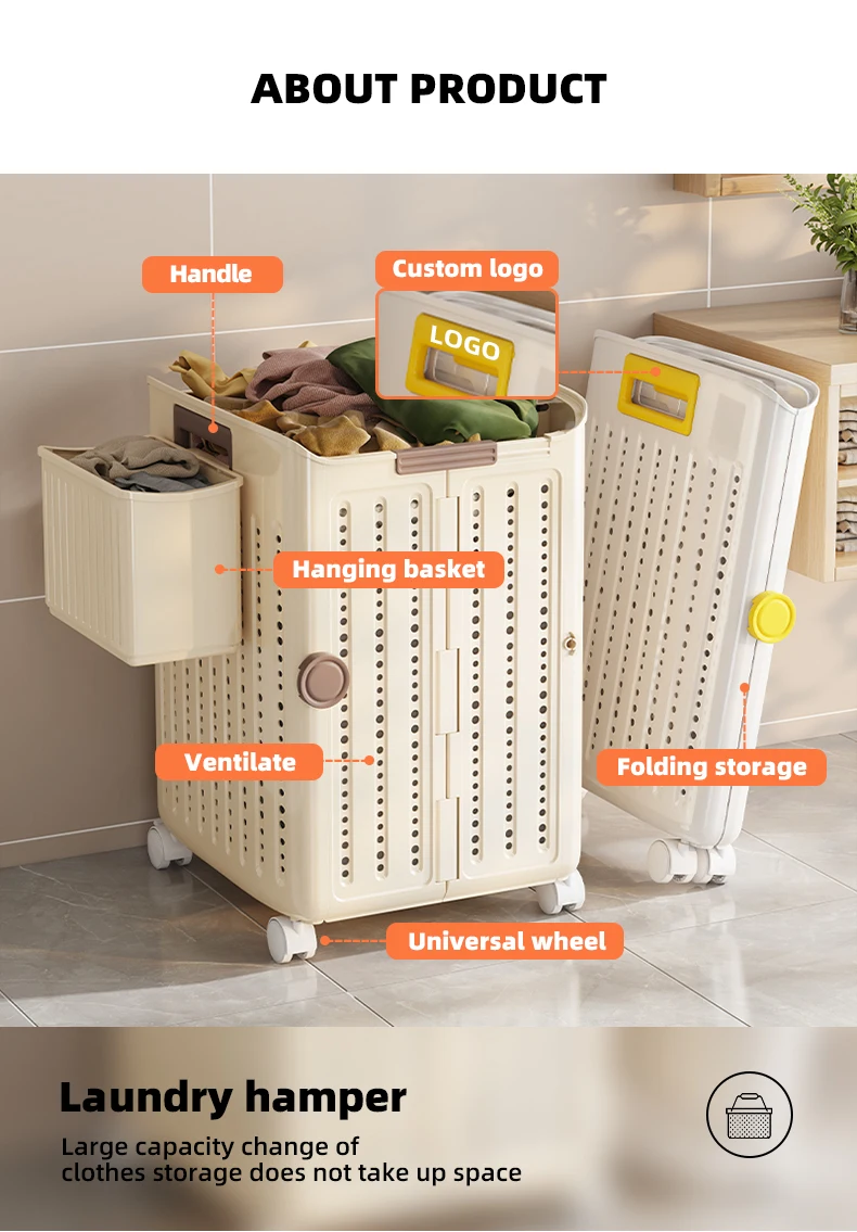 Wannuo Space-saving Collapsible Laundry Baskets 50L Large Capacity Laundry Hamper Foldable Bathroom Laundry Basket with Wheels supplier