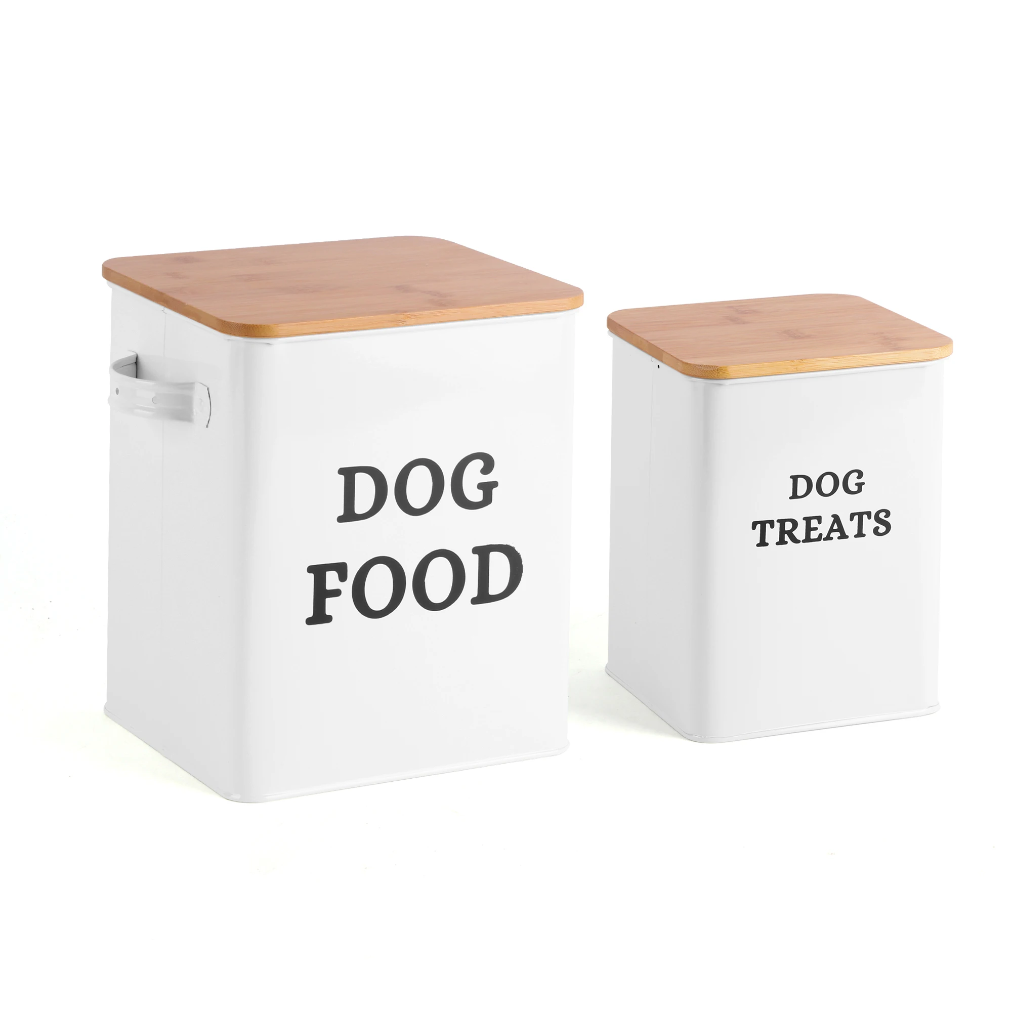 Factory Airtight Pet Food Metal Storage Sets Dog Food and Dog Treat Storage Container Sets With Wooden Lid and Meas