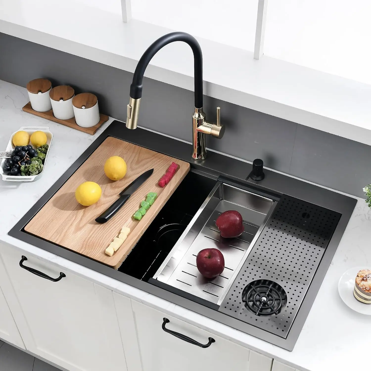 Nano Black Hidden Bar Kitchen Sink Sus 304 Stainless Steel Flip Cover