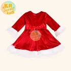 Kkids Dress Kids Christmas Baby Girl Latest Red Velevet Fabric Belt Kkids Dress Kids Clothing Winter