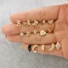 RINNTIN APE-2 S925 Sterling Silver Earrings 14K Gold Plated Heart Butterfly Stud Earrings For Women
