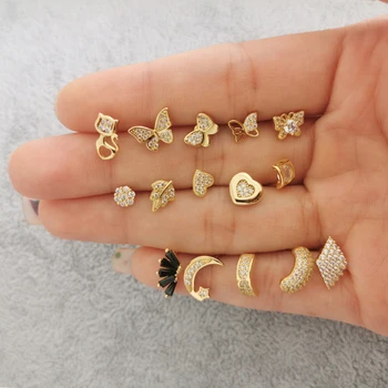 RINNTIN APE-2 S925 Sterling Silver Earrings 14K Gold Plated Heart Butterfly Stud Earrings for Women