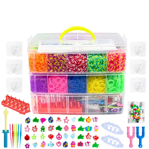 Wholesale Popular Colorful Kids Diy Loom Bands 3 layer Rubber Bands Elastic Rubber Band Bracelets With Weaving Frames