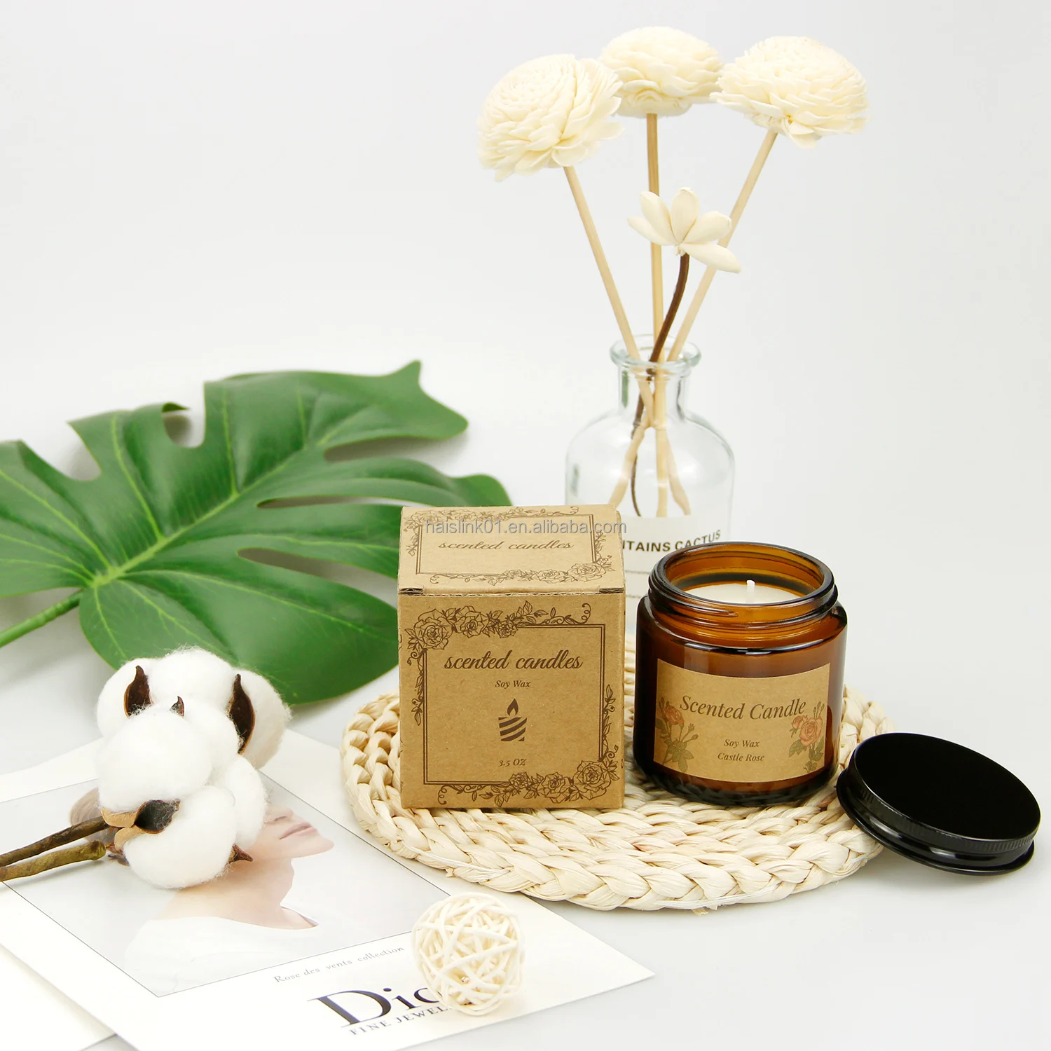 Wholesale Custom Label Scented Candles Luxury Amber Glass Jars Soy Wax ...
