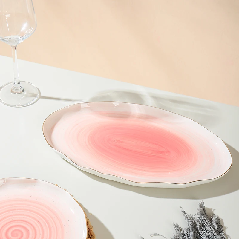 Customized Hand Painted Spiral Design Porcelain Gold Rim Dinner Set With Ceramic Bowl supplier