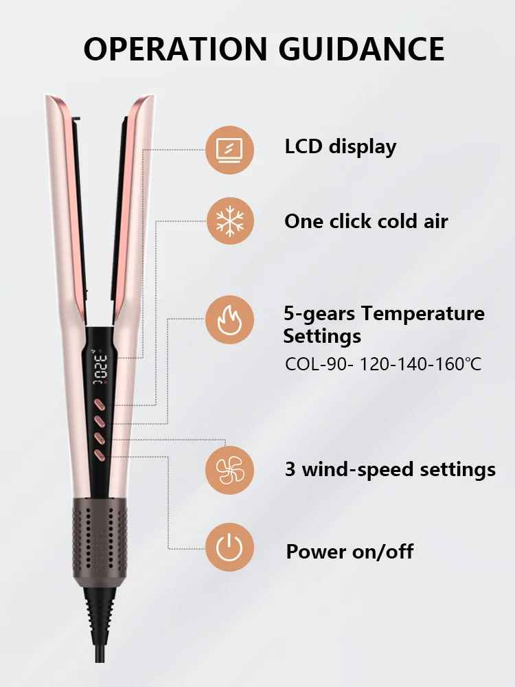 Professional 2-in-1 Hot Air Styler New Design Flat Iron LCD Display Titanium Plate Electric Hair Dryer Straightener manufacture
