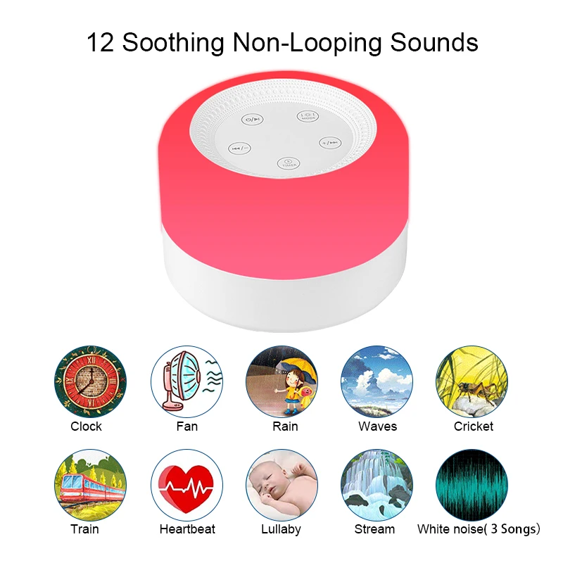 White Noise Sound Machine Baby with Night Light Rechargeable Portable Lullaby Machine Baby Soother for Kids Adults Sleep manufacture