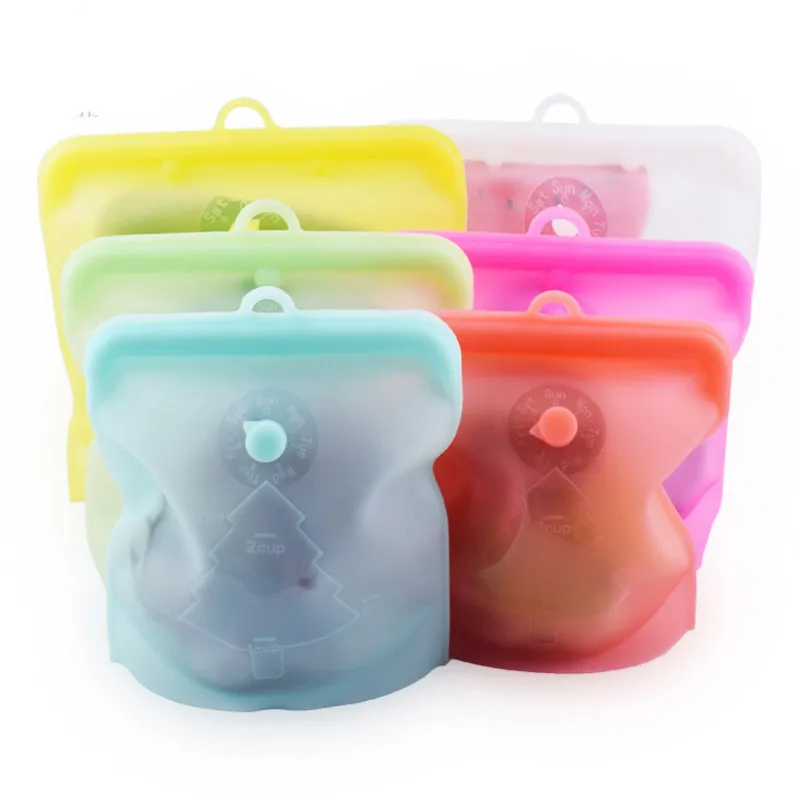 Reusable Modern Silicone Food Storage Bags Set 500ml/1000ml/1500ml Zip Lock for Fridge Freezer Tea & Breast Milk details