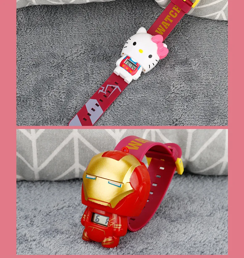 Hot selling Kids watch  Transformation toys for kids in Marvel cute shape  Spider-Man Q version children's toy gift