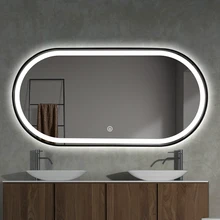 Oval Shape Metal Frame Touch Switch Smart Bathroom Mirror With Led Light and Anti-fog