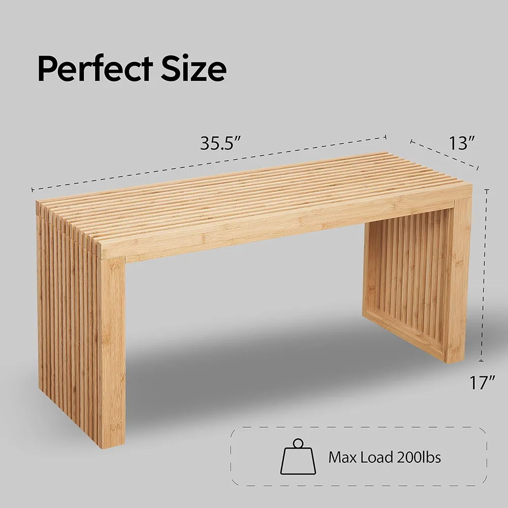 Natural Bamboo 36-Inch Wooden Bench Small Wood Ottoman for Entryway Bedroom Living & Dining Room Seating manufacture