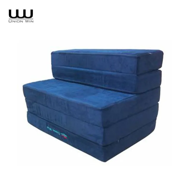 Hot Selling Living Room Navy Blue Velour Fabric Foam 5-Folding Sofa Bed Mattress With Removable Cover