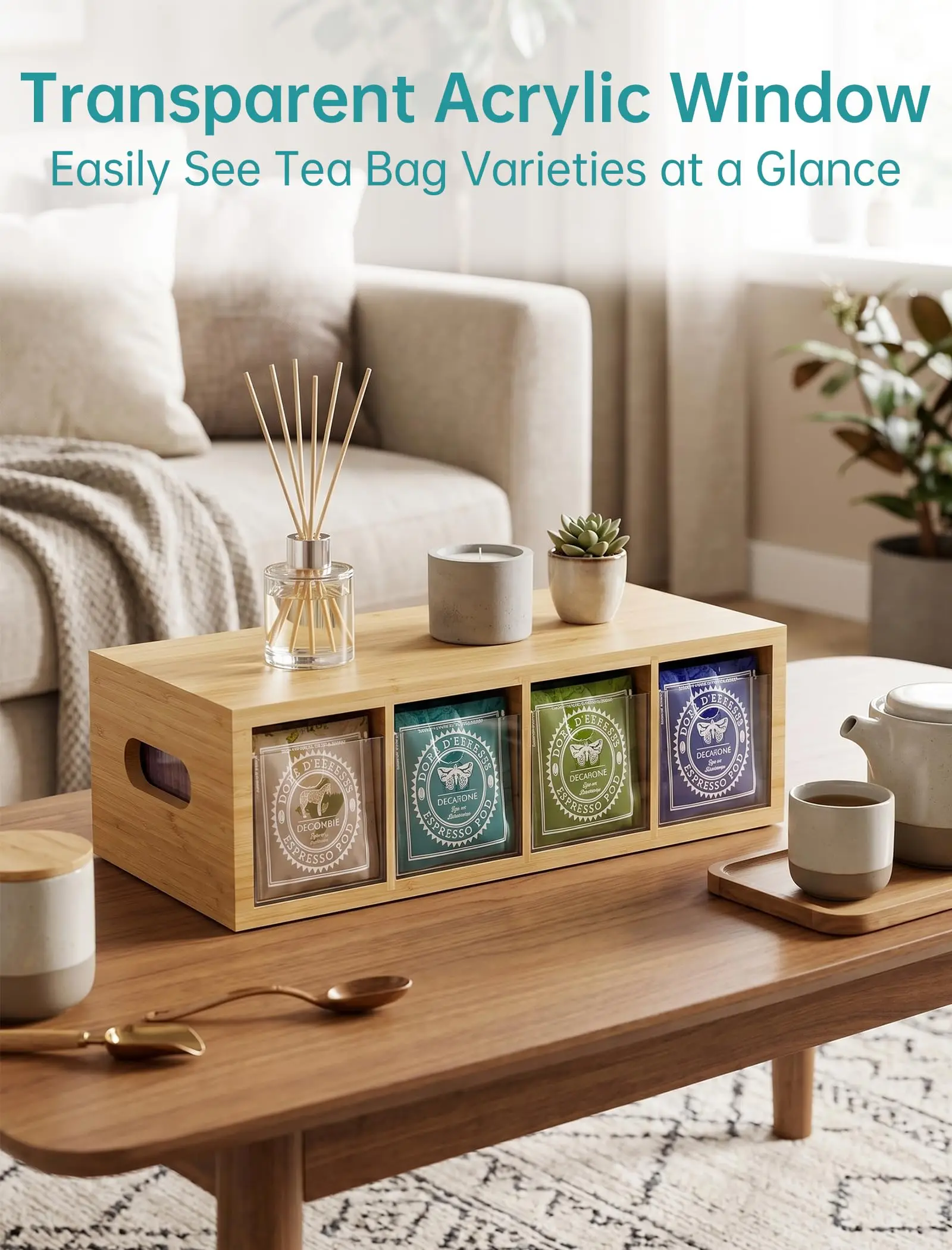 product bamboo tea bag organizer with drawers countertop storage box caddy kitchen coffee accessory rack household coffee pod-9