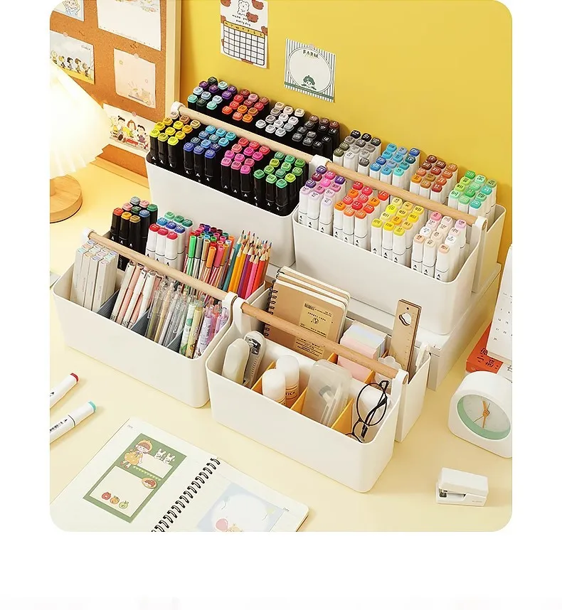product portable student office desk organizer rectangle shaped plastic storage box aluminum for markers stationery remote control-8