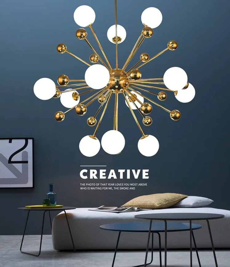 modern style Dandelion shape chandelier gold white glass ball chandelier lamp decorative pendant lamp