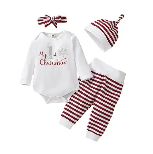 manufacturer Baby Christmas bodysuit and striped trousers with hats sets