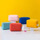 Leather Zipper Makeup Bag Portable Soft Side Handle Candy Color PU Leather Makeup Bag With Zipper For Women