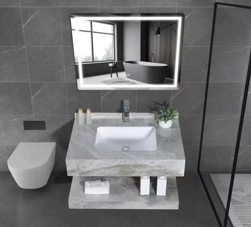 Tarpul Modern Vanity Hotel Cabinet Bathroom Vanities Sintered Stone Slab Wall Mounted Decorative Furniture Rectangular Basin supplier