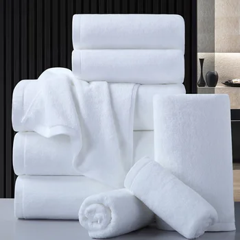 Hotel Linen 100% Egyptian Cotton White Plain Towel Customized Logo Bath Towel Set Cotton Terry Towels