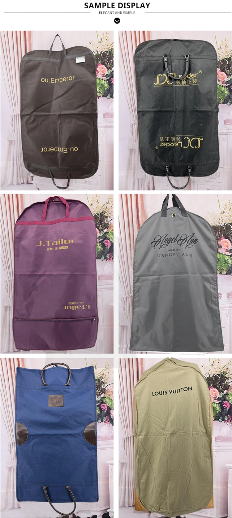 Custom Printed Breathable Wedding Dress Cover Suit Garment Bag WIth Logo