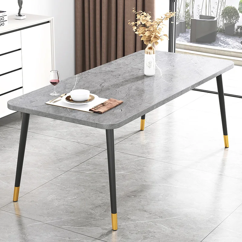 Stone Dining Table White Kitchen Table with Metal Legs 6 Seat Breakfast Table for Dining Room, Restaurant