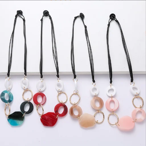 New Design Fashion Women Necklace Jewelry Colorful Acrylic handmade Long Wax Cord Necklace Girls Geometry Necklace.png