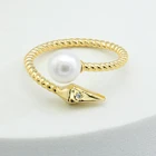Ring S925 Silver Luxury Jewellery Open Pearl Gold Snake Ring New Style Jewelry