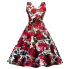 Dress Design Dresses Charming V Neck Elegant Sleeveless Big Rose Printed Ladies Clothes Trumpet Vintage Prom Dress