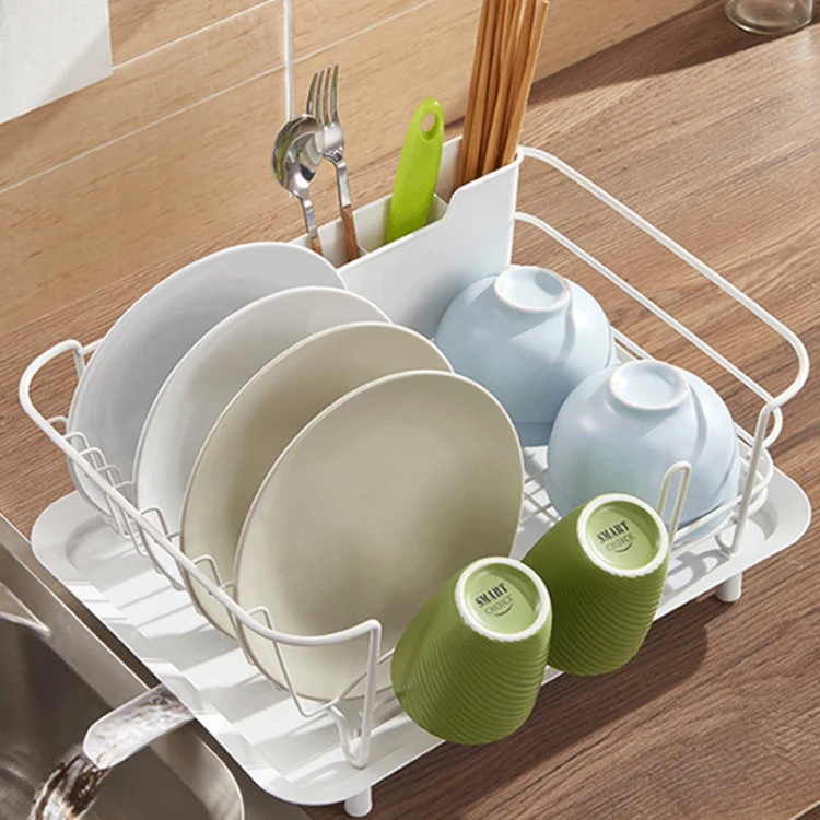 Dish Drainer Kitchen Rustproof Dish Dryer Rack Countertop with Removable Utensil Holder and Adjustable Swivel Spout